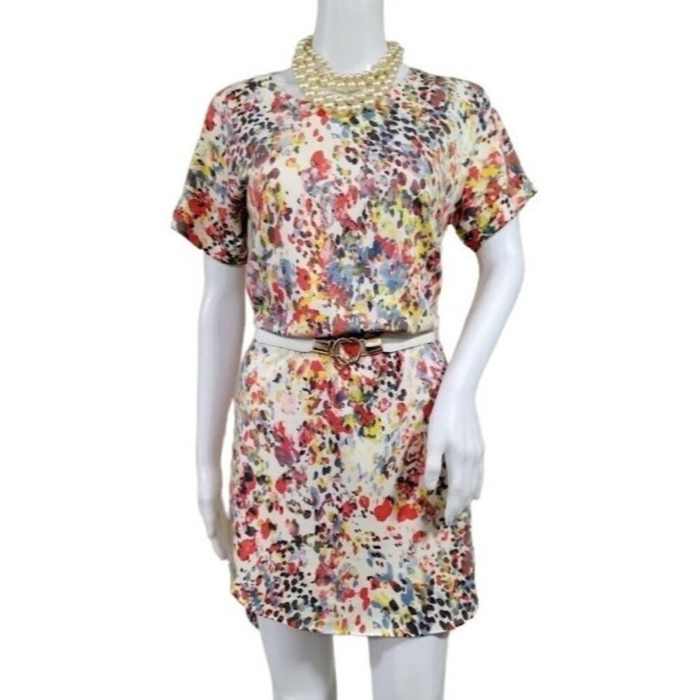 NWT Nally & Millie Short Sleeve High Low Hem Printed Mini Dress Multi Women's M